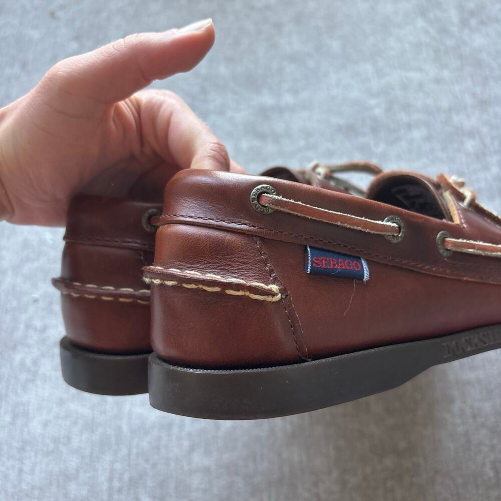 NWOT Sebago Docksides Portland Waxed Leather Brown Boat Shoes - Picture 3 of 5